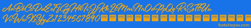 Czcionka StayFreshDemo – pomarańczowe czcionki na niebieskim tle
