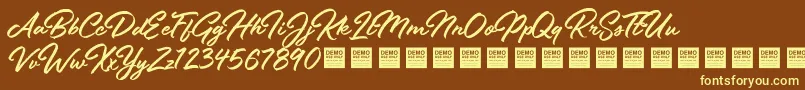 StayFreshDemo-Schriftart – Gelbe Schriften auf braunem Hintergrund