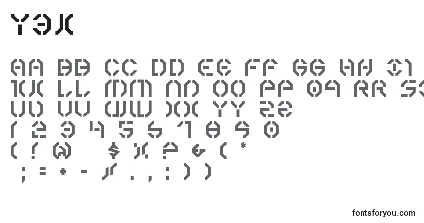 A fonte Y3k – alfabeto, números, caracteres especiais