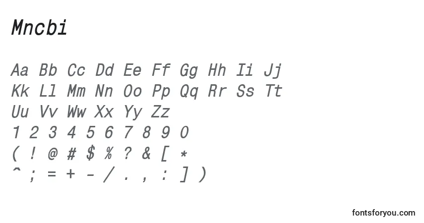 A fonte Mncbi – alfabeto, números, caracteres especiais