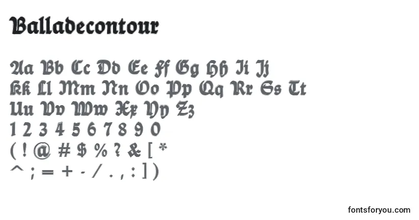 Шрифт Balladecontour – алфавит, цифры, специальные символы