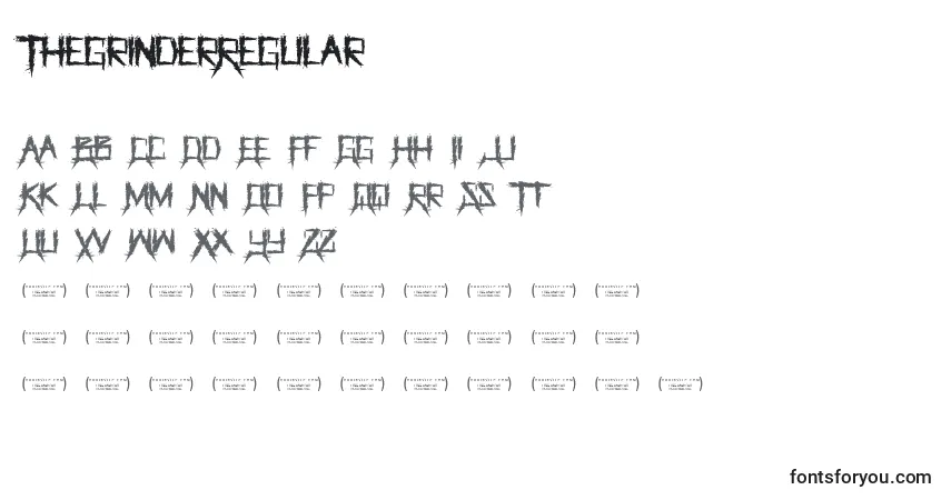 Czcionka ThegrinderRegular (26096) – alfabet, cyfry, specjalne znaki