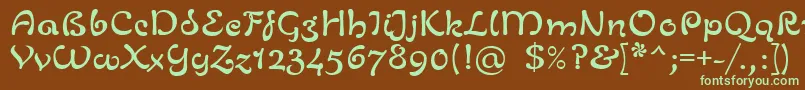 フォントLinotypeZurpreisSemiBold – 緑色の文字が茶色の背景にあります。