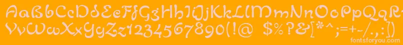LinotypeZurpreisSemiBold-fontti – vaaleanpunaiset fontit oranssilla taustalla