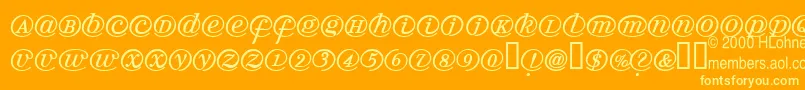 Arrobatherapy-Schriftart – Gelbe Schriften auf orangefarbenem Hintergrund