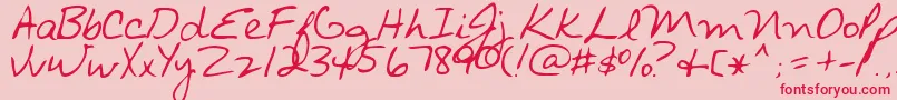 AvantQue...Mf-Schriftart – Rote Schriften auf rosa Hintergrund