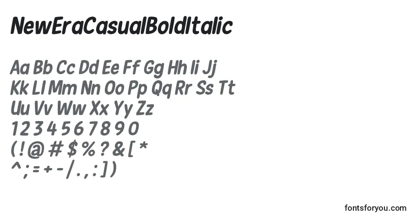 Schriftart NewEraCasualBoldItalic – Alphabet, Zahlen, spezielle Symbole