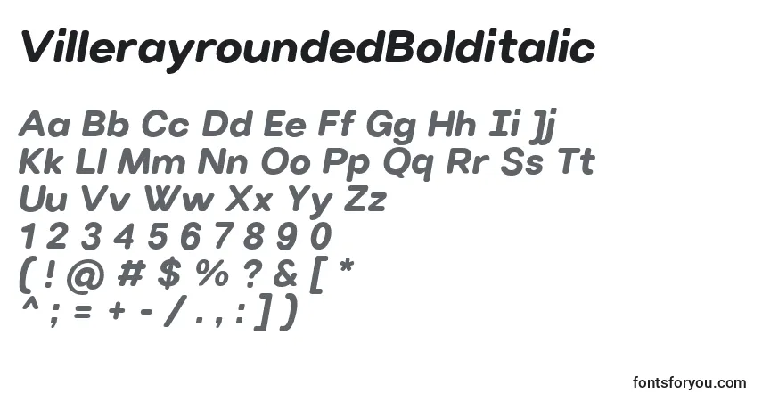 A fonte VillerayroundedBolditalic – alfabeto, números, caracteres especiais
