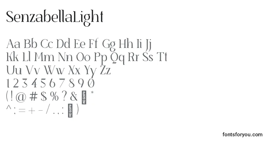 Schriftart SenzabellaLight – Alphabet, Zahlen, spezielle Symbole