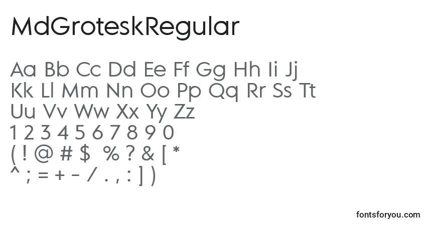 A fonte MdGroteskRegular – alfabeto, números, caracteres especiais