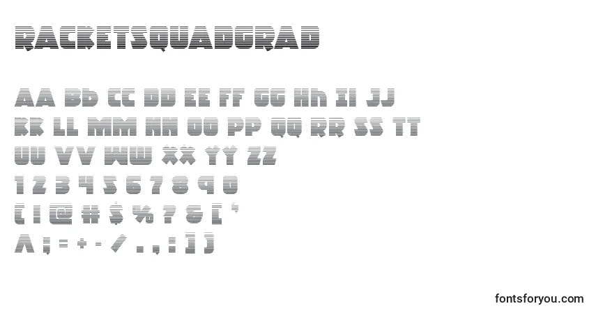 A fonte Racketsquadgrad – alfabeto, números, caracteres especiais
