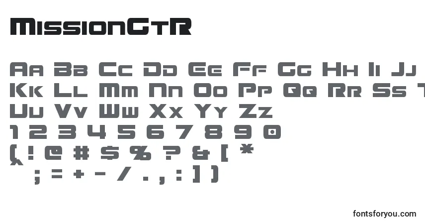 Schriftart MissionGtR – Alphabet, Zahlen, spezielle Symbole