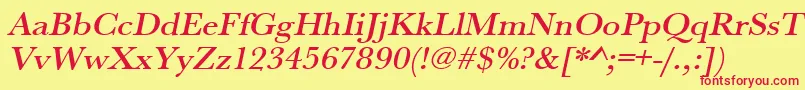 UrwbaskertmedwidOblique-Schriftart – Rote Schriften auf gelbem Hintergrund