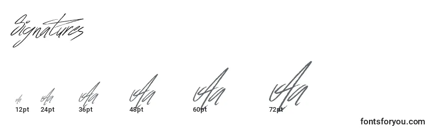 Größen der Schriftart Signatures