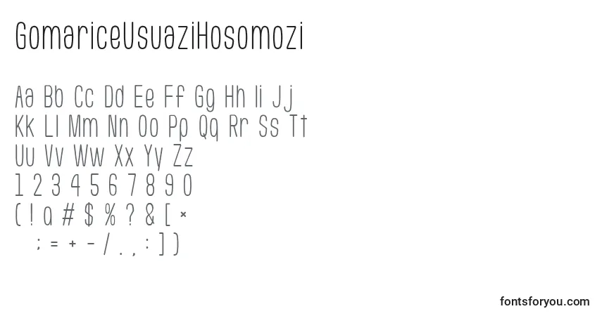 Czcionka GomariceUsuaziHosomozi – alfabet, cyfry, specjalne znaki