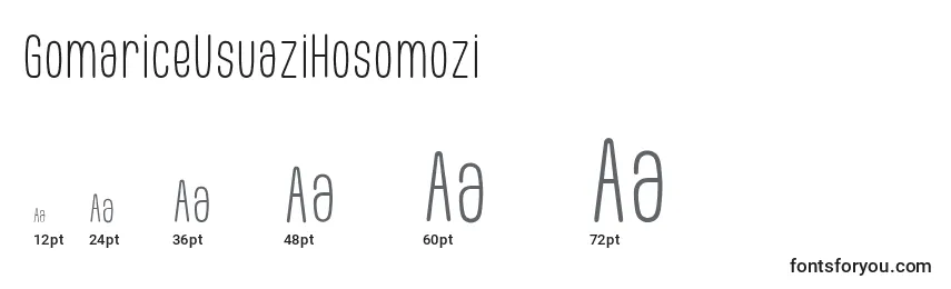 Размеры шрифта GomariceUsuaziHosomozi