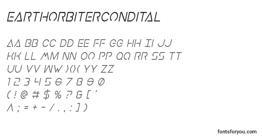 A fonte Earthorbitercondital – alfabeto, números, caracteres especiais