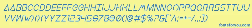 Earthorbitercondital-Schriftart – Blaue Schriften auf gelbem Hintergrund