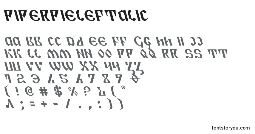 Шрифт PiperPieLeftalic – алфавит, цифры, специальные символы