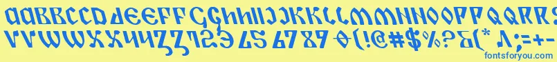 フォントPiperPieLeftalic – 青い文字が黄色の背景にあります。