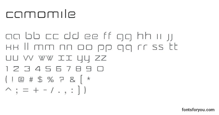 Schriftart Camomile (26147) – Alphabet, Zahlen, spezielle Symbole