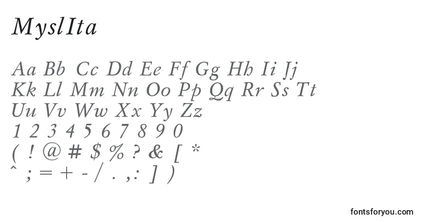Fuente MyslIta - alfabeto, números, caracteres especiales