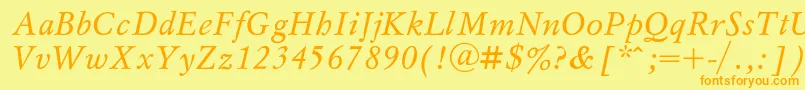 フォントMyslIta – オレンジの文字が黄色の背景にあります。