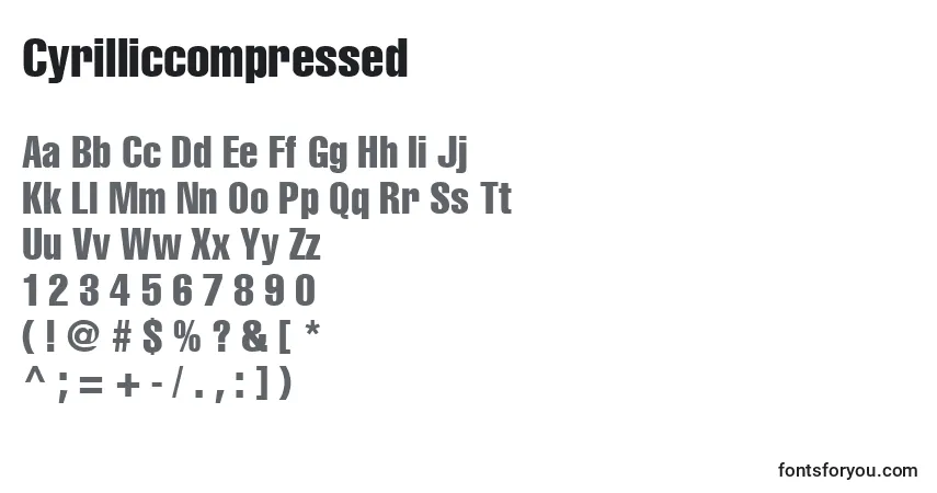 A fonte Cyrilliccompressed – alfabeto, números, caracteres especiais