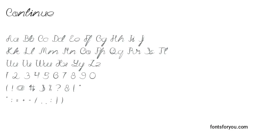 Czcionka Continue – alfabet, cyfry, specjalne znaki