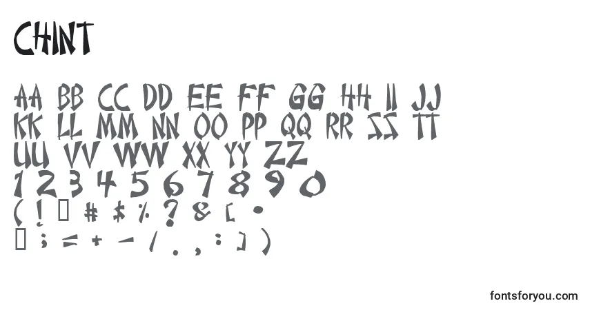 Czcionka Chint – alfabet, cyfry, specjalne znaki
