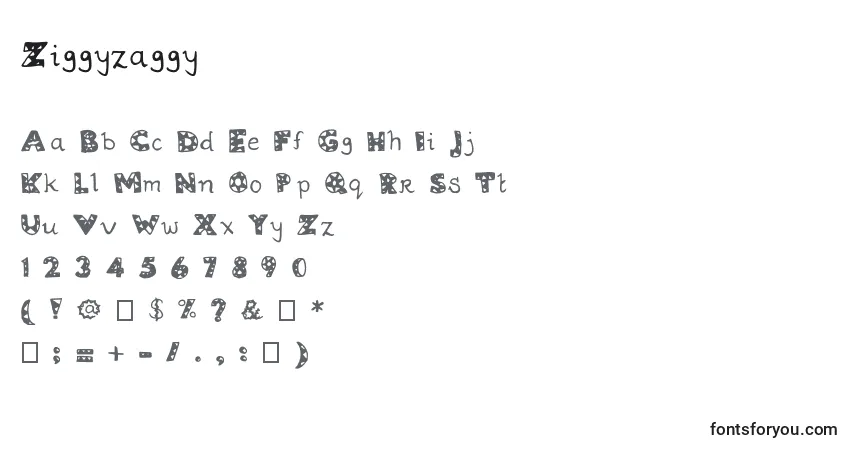 Schriftart Ziggyzaggy – Alphabet, Zahlen, spezielle Symbole