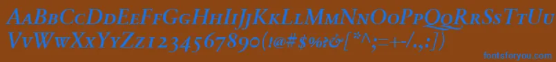 Lisätietoja SabonnextLtDemiItalicSmallCaps-fontista SabonnextLtDemiItalicSmallCaps-fontti – siniset fontit ruskealla taustalla