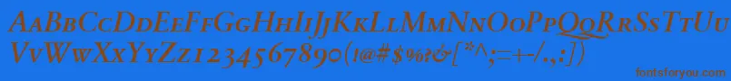 フォントSabonnextLtDemiItalicSmallCaps – 茶色の文字が青い背景にあります。