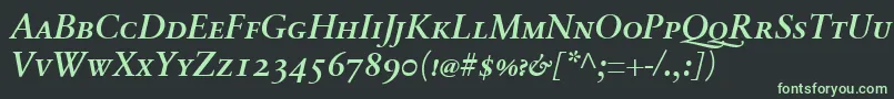 フォントSabonnextLtDemiItalicSmallCaps – 黒い背景に緑の文字