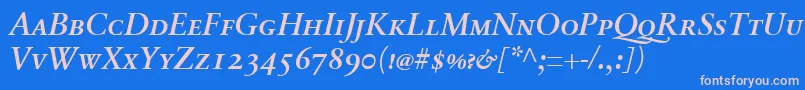 Lisätietoja SabonnextLtDemiItalicSmallCaps-fontista SabonnextLtDemiItalicSmallCaps-fontti – vaaleanpunaiset fontit sinisellä taustalla