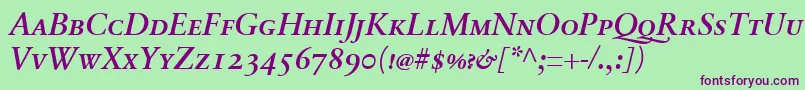 SabonnextLtDemiItalicSmallCaps Font – Purple Fonts on Green Background