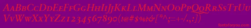 SabonnextLtDemiItalicSmallCaps Font – Red Fonts on Purple Background