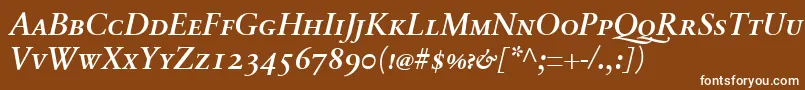 Czcionka SabonnextLtDemiItalicSmallCaps – białe czcionki na brązowym tle