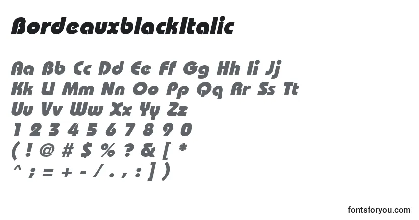 A fonte BordeauxblackItalic – alfabeto, números, caracteres especiais
