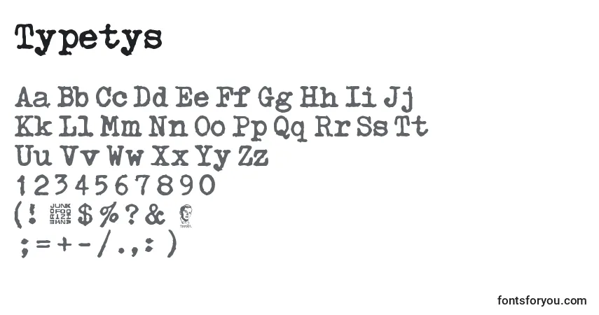 A fonte Typetys – alfabeto, números, caracteres especiais