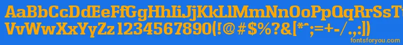 フォントEnschedeBold – オレンジ色の文字が青い背景にあります。
