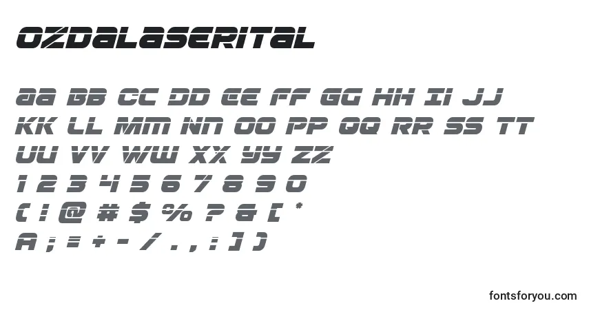 Czcionka Ozdalaserital – alfabet, cyfry, specjalne znaki