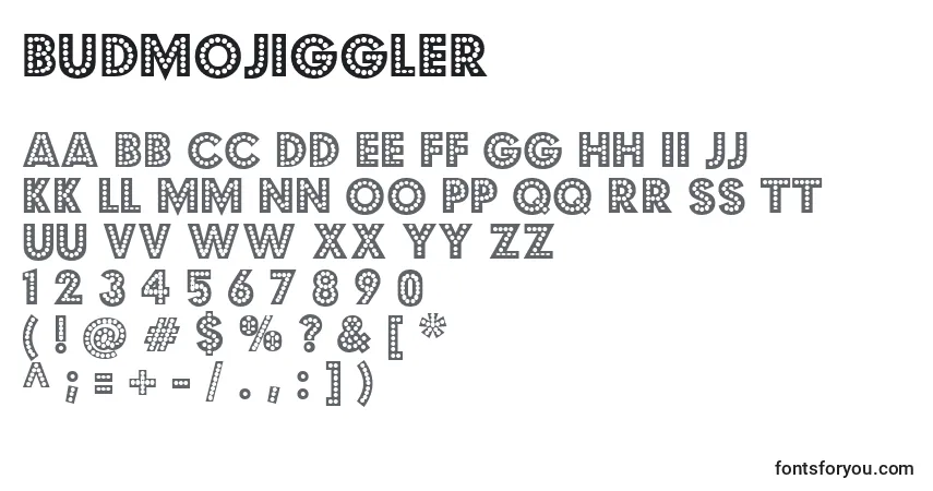 Schriftart Budmojiggler – Alphabet, Zahlen, spezielle Symbole