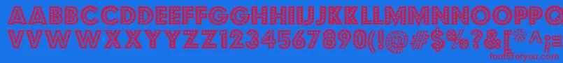 Budmojiggler-Schriftart – Rote Schriften auf blauem Hintergrund