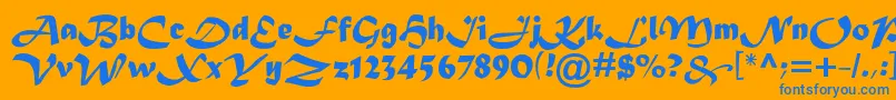 Madera-Schriftart – Blaue Schriften auf orangefarbenem Hintergrund