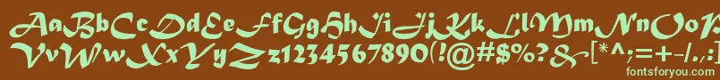 フォントMadera – 緑色の文字が茶色の背景にあります。