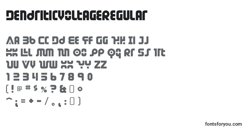 Czcionka DendriticvoltageRegular – alfabet, cyfry, specjalne znaki