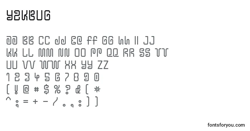 Schriftart Y2kbug – Alphabet, Zahlen, spezielle Symbole