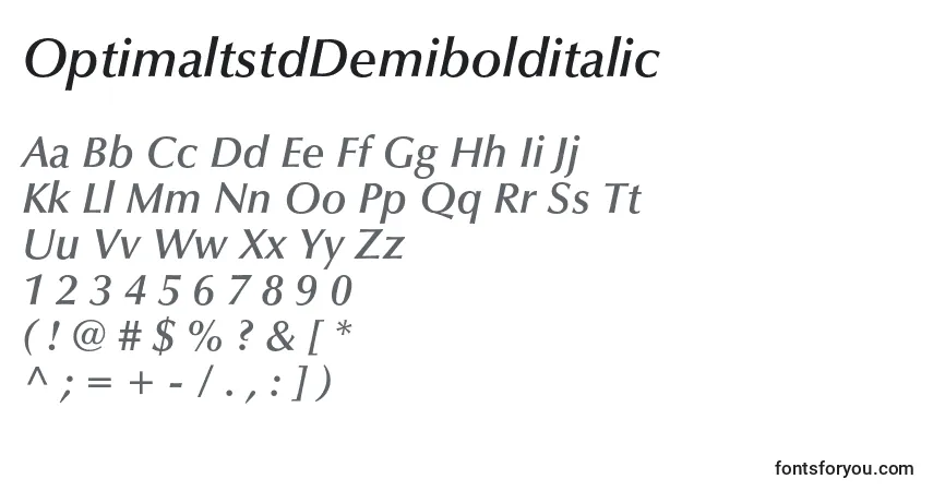 OptimaltstdDemibolditalic-fontti – aakkoset, numerot, erikoismerkit