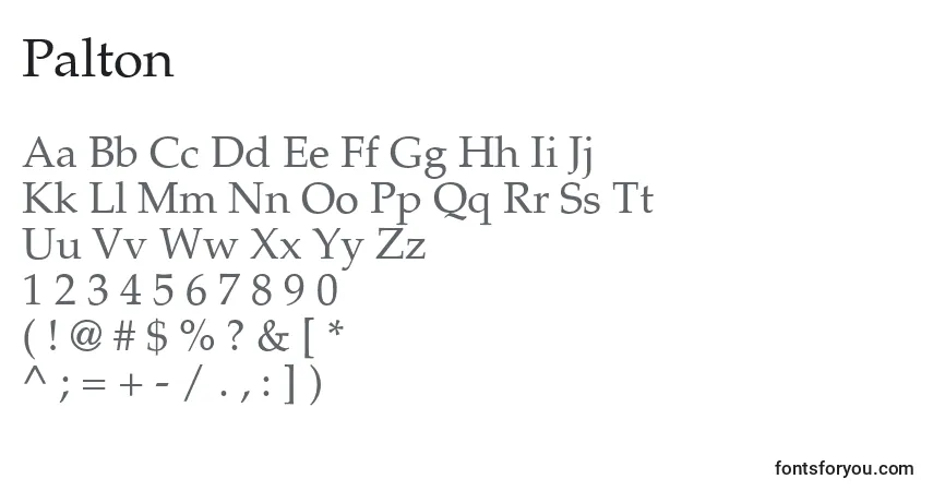 A fonte Palton – alfabeto, números, caracteres especiais